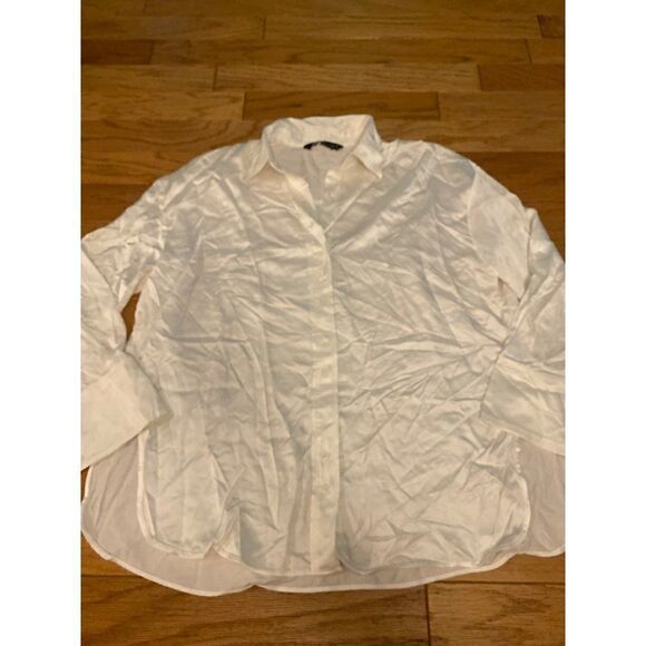 Zara, women's white button down collared long sleeve blouse size small - Picture 1 of 8